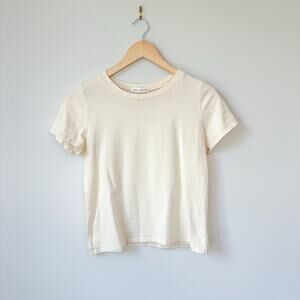 Wasabi Mint Crew Neck Short Sleeve Pullover Cropped Top Cream S